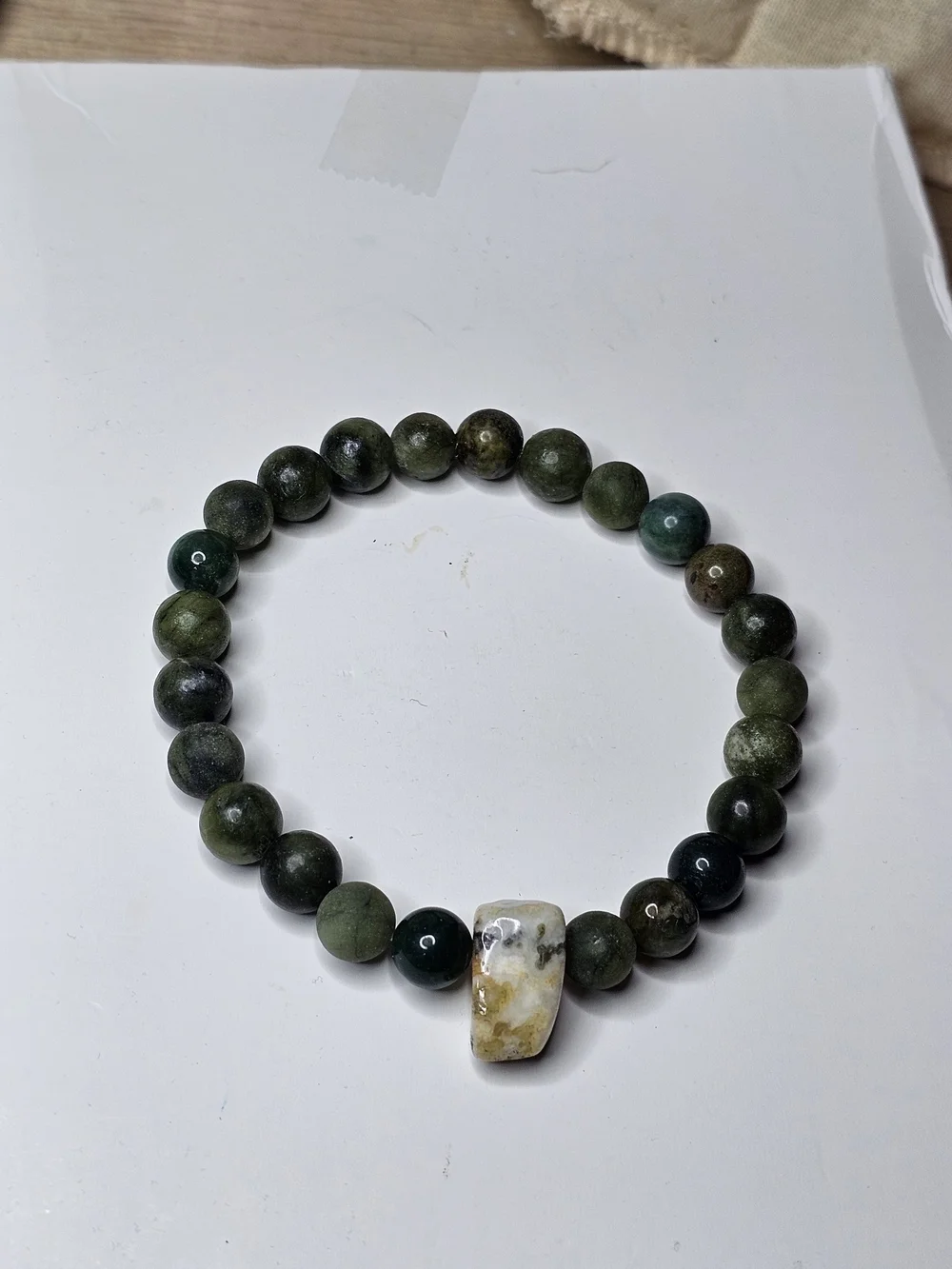 Green Moss Agate Beaded Stretch Bracelet - Natural Green Stone
